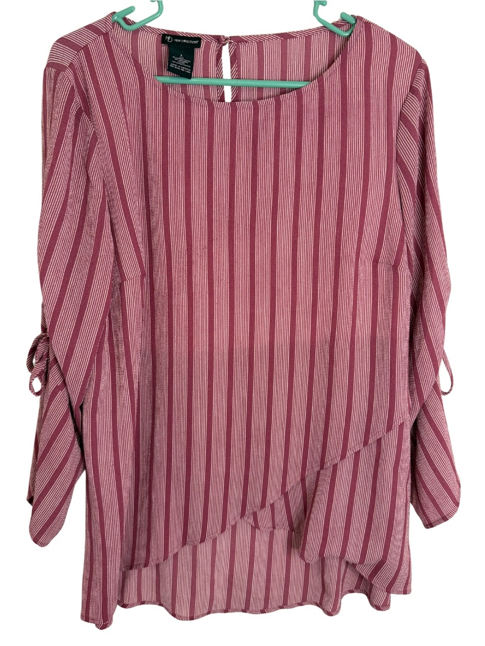 3/$20 New Directions Striped Asymmetric Long Sleeve Tunic Blouse Size Large